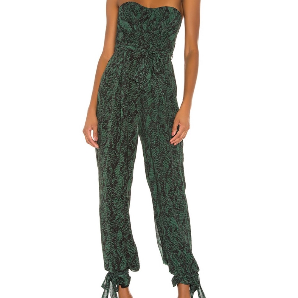 X Revolve Gwendolyn Jumpsuit Michael Costello Green Snake Small NWT S